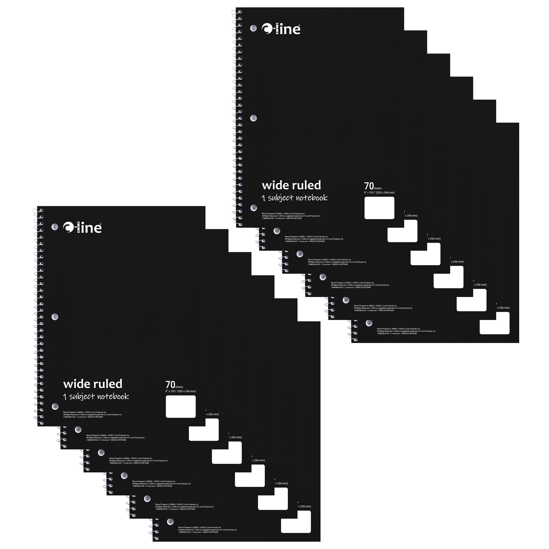 C-Line 1-Subject Notebook, 70 Page, Wide Ruled, Black, Pack of 12