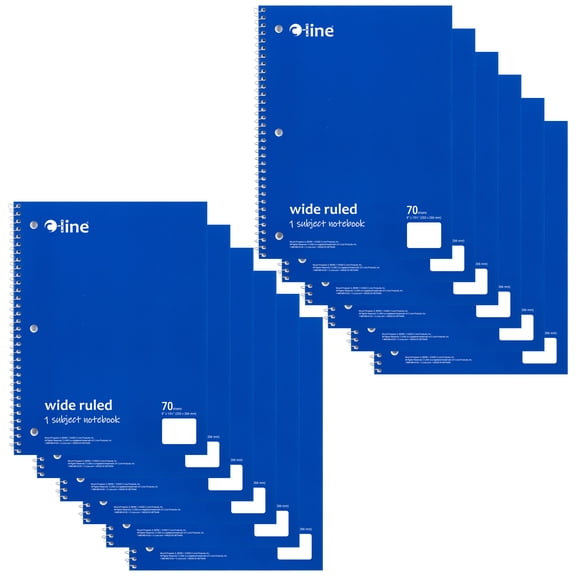 C-Line 1-Subject Notebook, 70 Page, Wide Ruled, Blue, Pack of 12