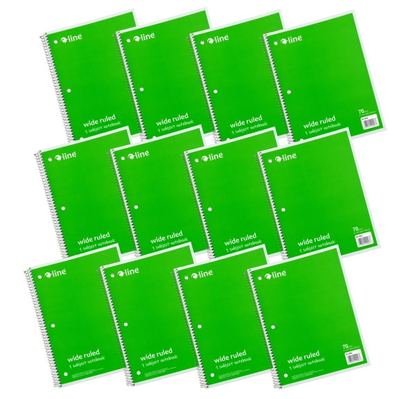 C-Line 1-Subject Notebook, 70 Page, Wide Ruled, Green, Pack of 12