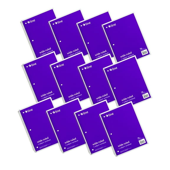 C-Line 1-Subject Notebook, 70 Page, Wide Ruled, Purple, Pack of 12