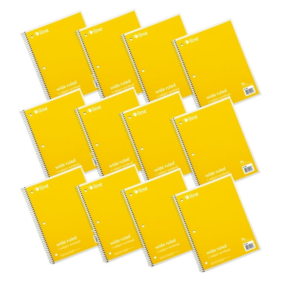C-Line 1-Subject Notebook, 70 Page, Wide Ruled, Yellow, Pack of 12