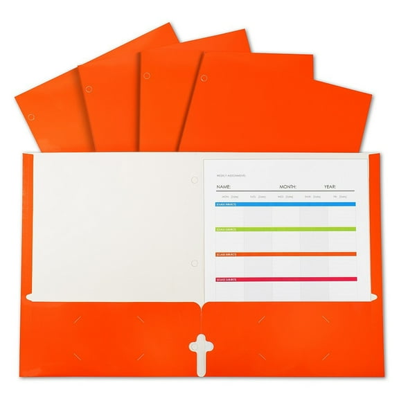 C-Line 2-Pocket Laminated Paper Portfolios with 3-Hole Punch, Orange, Box of 25
