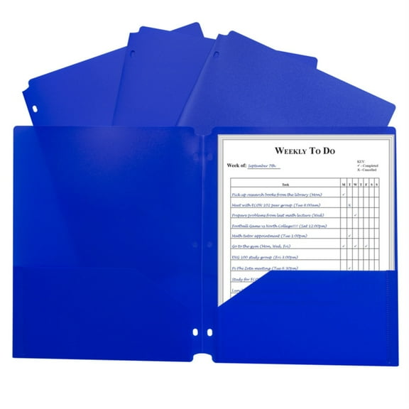 C-Line 2-pocket Heavyweight Poly Portfolio Pocket - 11.4" Length - 100 mil Thickness - For Letter 8 1/2" x 11" Sheet - 3 x Holes - Ring Binder - Rectangular - Blue - Polypropylene | Bundle of 5