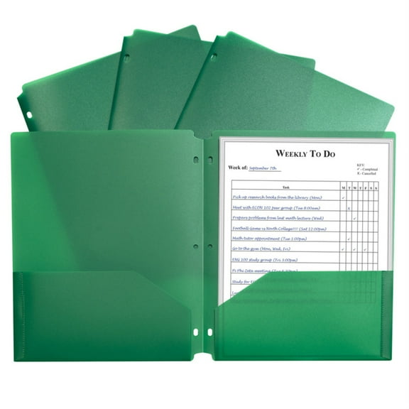 C-Line 2-pocket Heavyweight Poly Portfolio Pocket - 11.4" Length - 100 mil Thickness - For Letter 8 1/2" x 11" Sheet - 3 x Holes - Ring Binder - Rectangular - Green - Polypropylene | Bundle of 5
