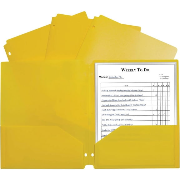 C-Line 2-pocket Heavyweight Poly Portfolio Pocket - 11.4" Length - 100 mil Thickness - For Letter 8 1/2" x 11" Sheet - 3 x Holes - Ring Binder - Rectangular - Yellow - Polypropylen | Bundle of 5 Boxes