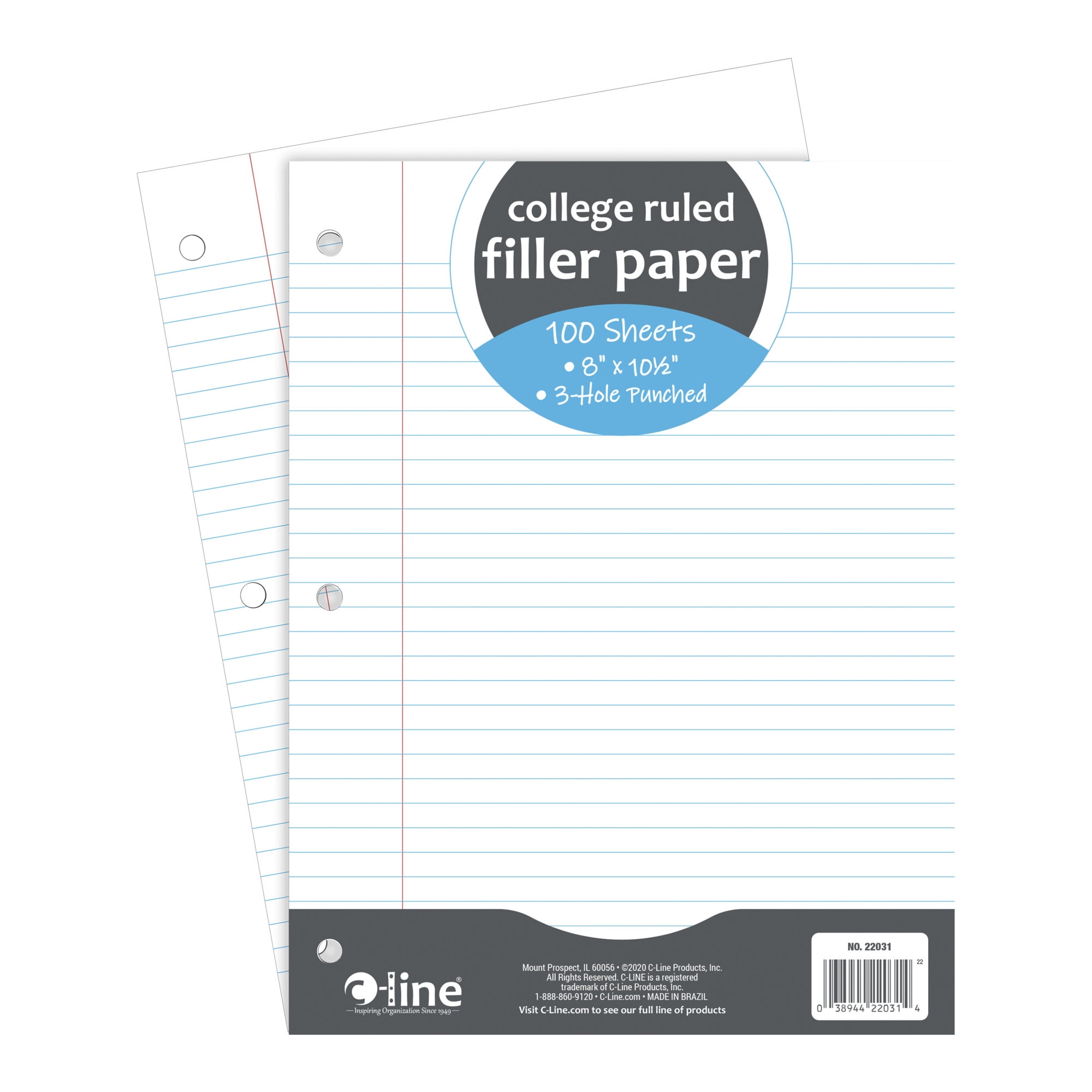 Neon Filler Paper, College Rule, 3 Hole Punched, 10.5 x 8, 100 sheets,  Assorted Colors
