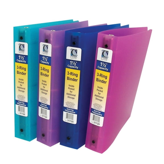 C-Line 3-Ring Binder, 1 1/2" Round Rings, Assorted Colors