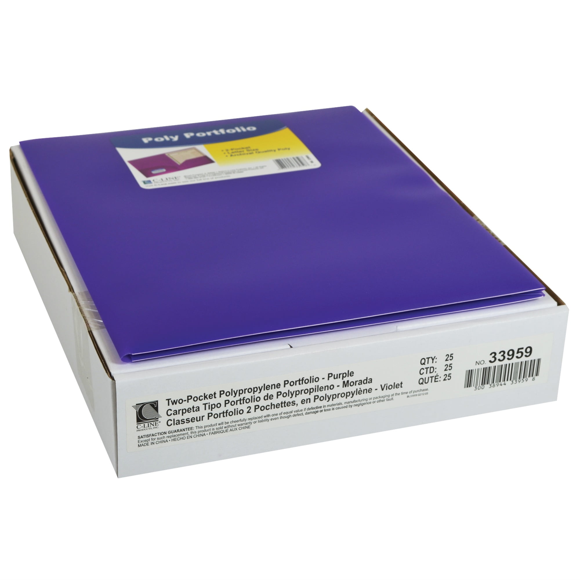 C-Line 33959 11 in. x 8.5 in. Two-Pocket Heavyweight Poly Portfolio Folder - Purple (25/Box)