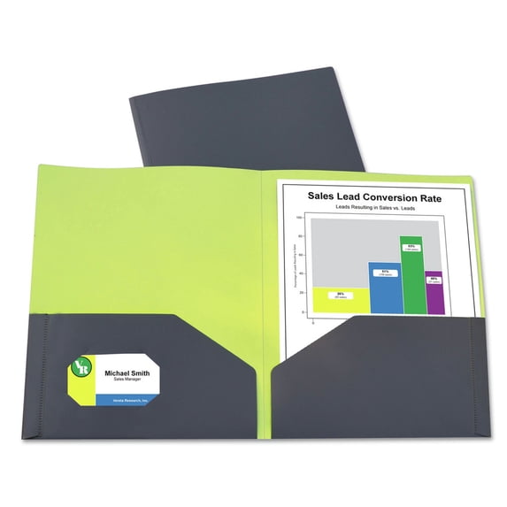 C-Line 34721 6-Piece/Pack Two-tone Two-Pocket Super Heavyweight Poly Portfolio - Letter, Gray/Green