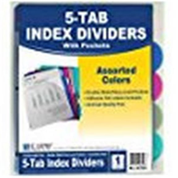 5-Tab Poly Index Dividers w/Slant Pocket, Asstd Colors