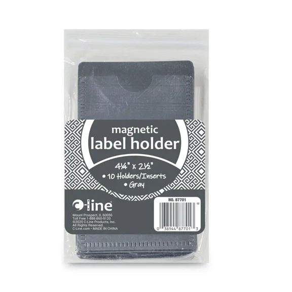 C-Line 87701 4.25" X 2.5" Side Load Magnetic Label Holders - Gray (10/Pk) New