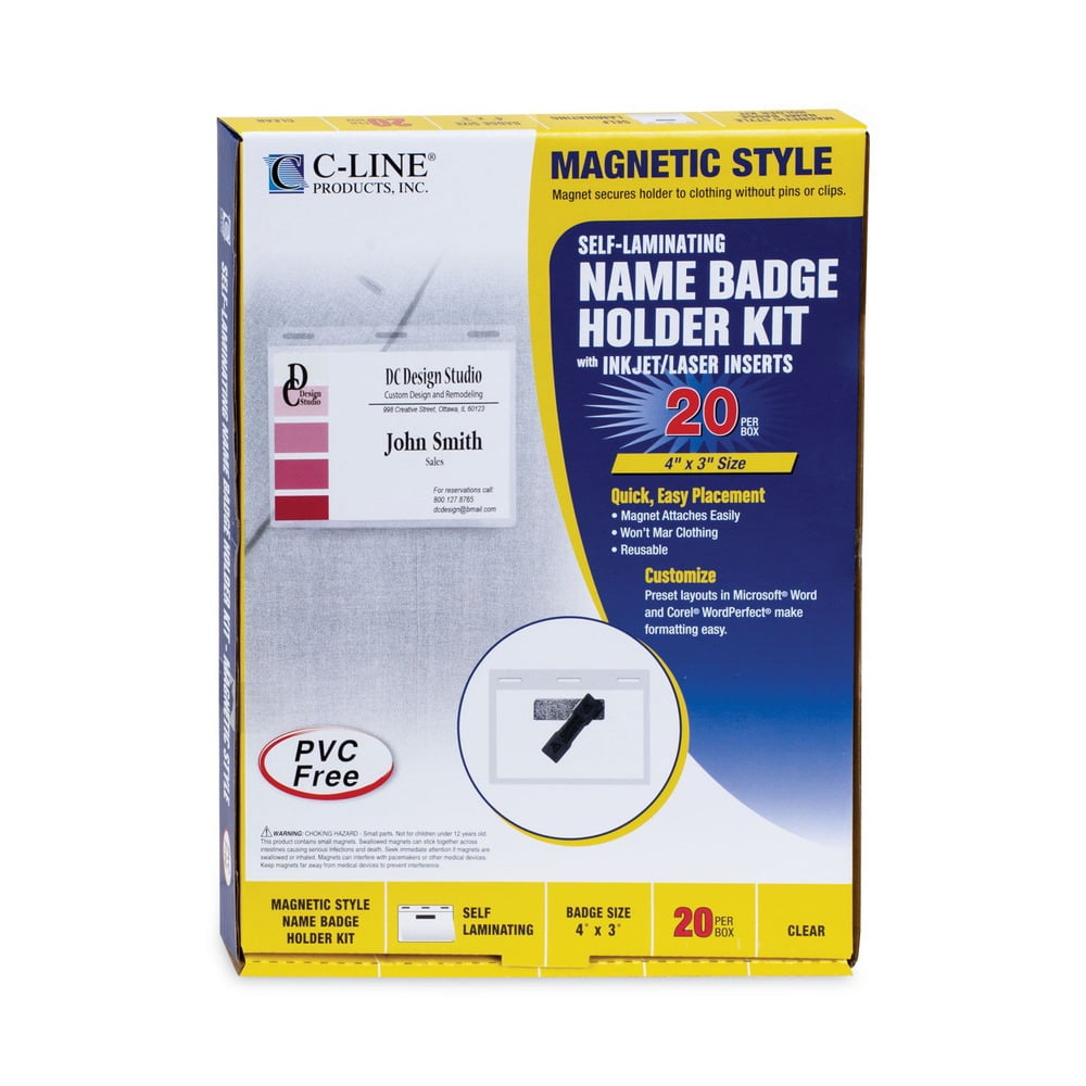 Magnetic 3 in. x 4 in. Self-Laminating Name Badge Holder Kit - Clear (20-Piece/Box)