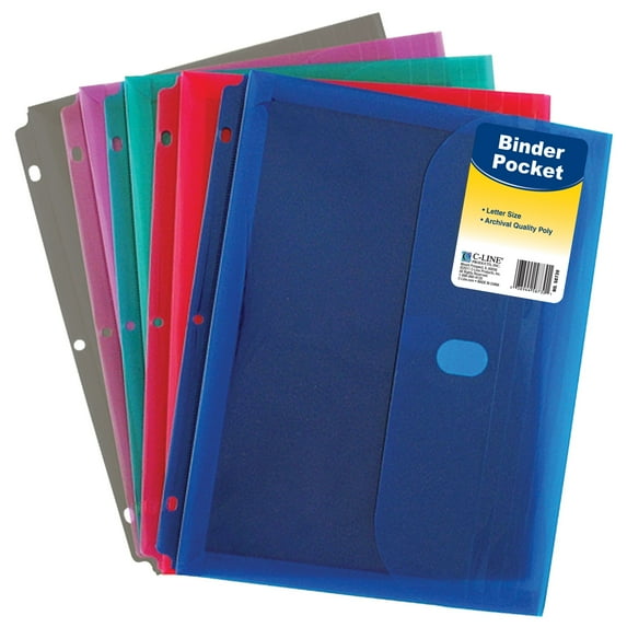 C-Line Binder Pockets, Assorted Colors, 1 Count
