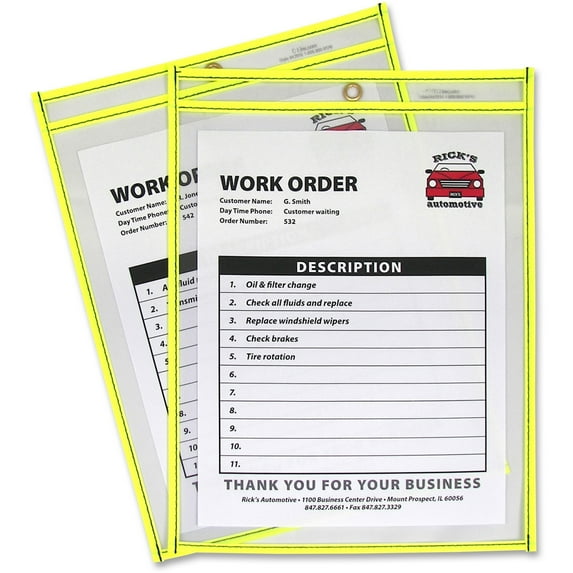 C-Line, CLI43916, Neon Colored Stitched Shop Ticket Holders, 1 Each, Clear, Neon Yellow