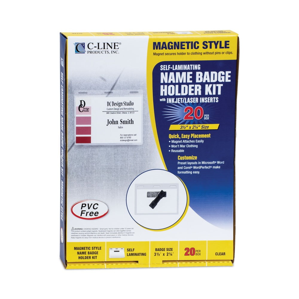 Magnetic 3 in. x 4 in. Self-Laminating Name Badge Holder Kit - Clear (20-Piece/Box)