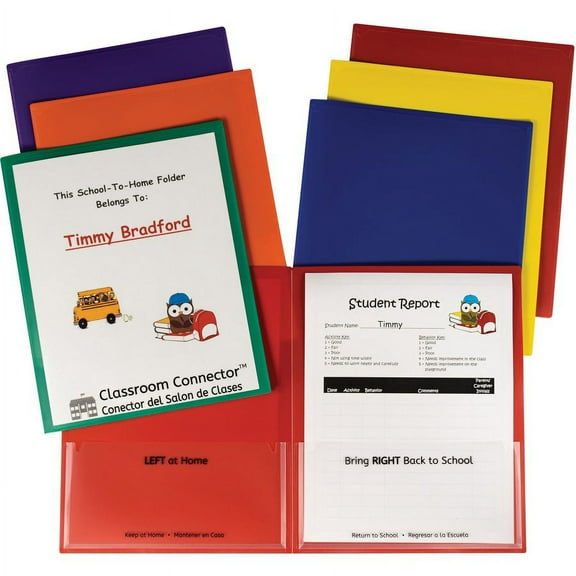 C-Line Classroom Connector Report Cover - 2 Front & Back Pocket(s) - Polypropylene - Red, Orange, Yellow, Blue, Green, Purple - 36 / Box