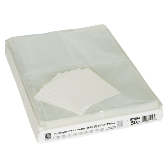 C-Line Clear Photo Pages for 8, 3-1/2 x 5 Photos, 3-Hole Punched, 11-1/4 x 8-1/8, 50/Box