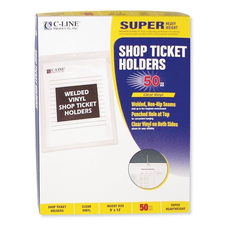 C-Line Clear Vinyl Shop Ticket Holder, Both Sides Clear, 50", 9 x 12, 50/BX