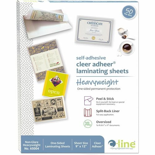 C-Line Cleer-Adheer Laminating Sheets, Laminating Pouch/Sheet Size: 9" Width x 12" Length x 2 mil Thickness, Type N, Nonglare (65004) | 5 Boxes (250 Total)