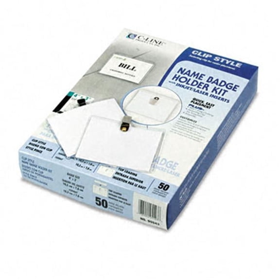 C-Line  Clip-Style Badge Holder Kit  Top Load  3 x 4  White  50 Per Box