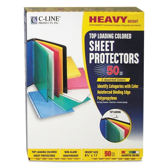 C-Line Colored Polypropylene Sheet Protector, Assorted Colors, 2", 11 x 8 1/2, 50/BX