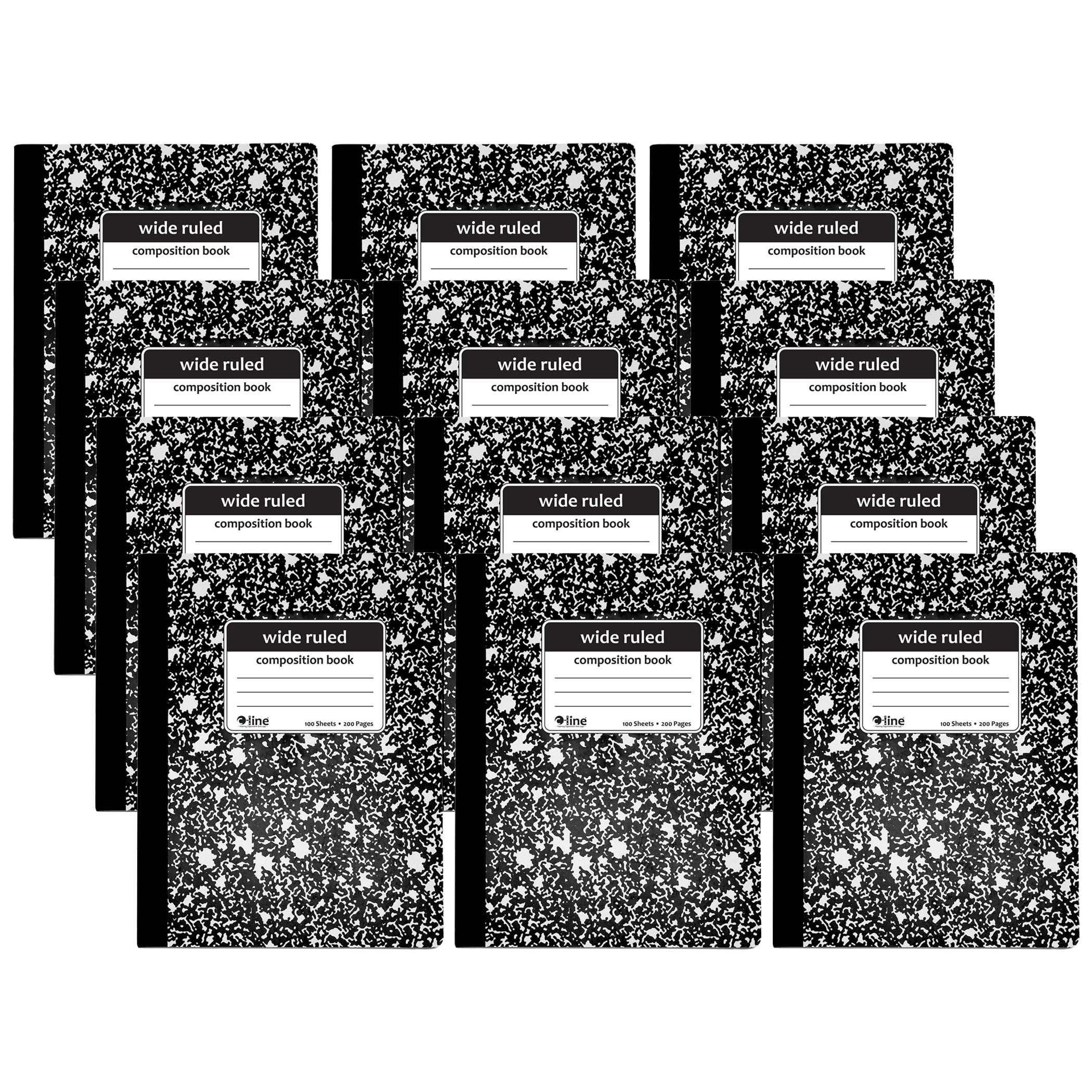 CLine Composition Notebook, 100 Page, Wide Ruled, Black Marble, Pack