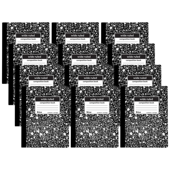 C-Line Composition Notebook, 100 Page, Wide Ruled, Black Marble, Pack of 12