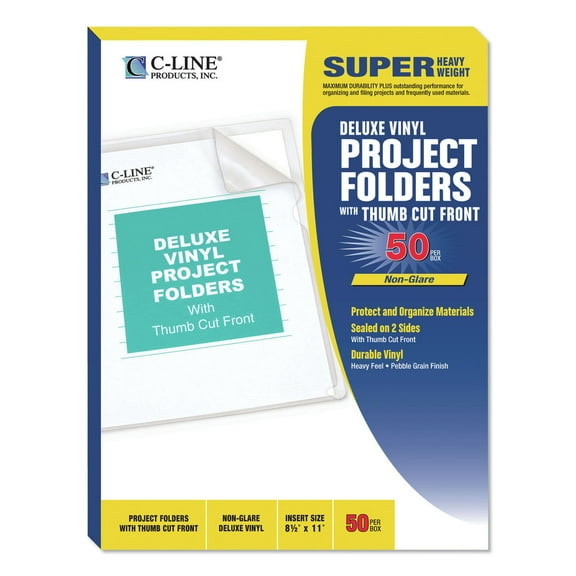 C-Line Deluxe Project Folders, Jacket, Letter, Vinyl, Clear, 50/Box