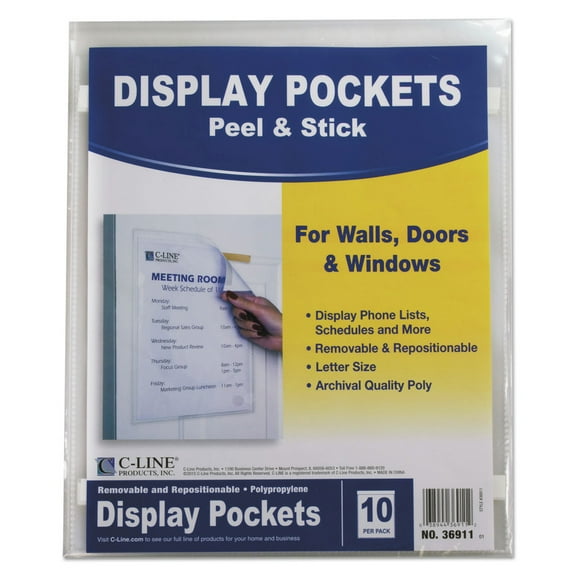 C-Line Display Pockets, 8 1/2" x 11", Polypropylene, 10/Pack