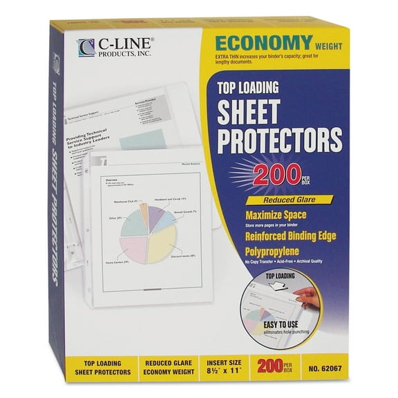 C-Line Economy Weight Poly Sheet Protector, Reduced Glare, 2", 11 x 8 1/2, 200/BX