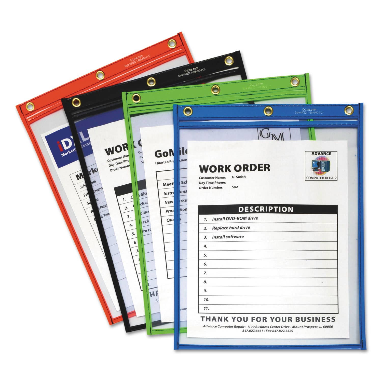 C-Line Heavy-Duty Super Heavyweight Plus Shop Ticket Holders, Assorted, 12" x 9", 20 per Box