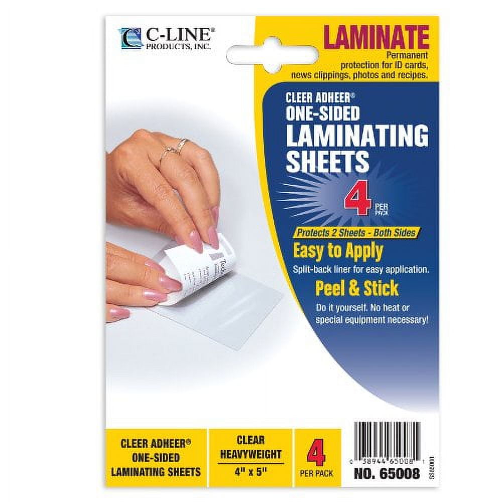 C-Line Products Heavyweight Cleer Adheer Laminating Sheets, Clear, 4 x 5,  4 Sheets/PK, 24 PK/Set