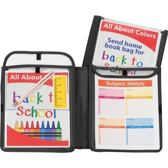 C-Line Homework Connector Pocket Folder - 9" x 12" - Internal Pocket(s) - Black - 1 Each | Bundle of 5