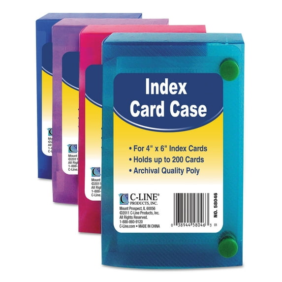 C-Line Index Card Case 4" x 6" Polypropylene Snap Closure with Dividers, Assorted, 200 Cards