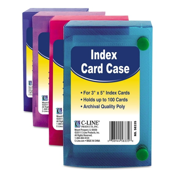 C-Line Polypropylene Index Card Case, 3 x 5 Inches, Colors May Vary