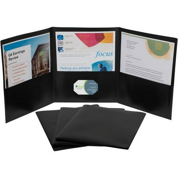 C-Line Letter Portfolio - 8 1/2" x 11" - 75 Sheet Capacity - 3 Pocket(s) - Polypropylene - Black - 24 / Box | Bundle of 10 Boxes