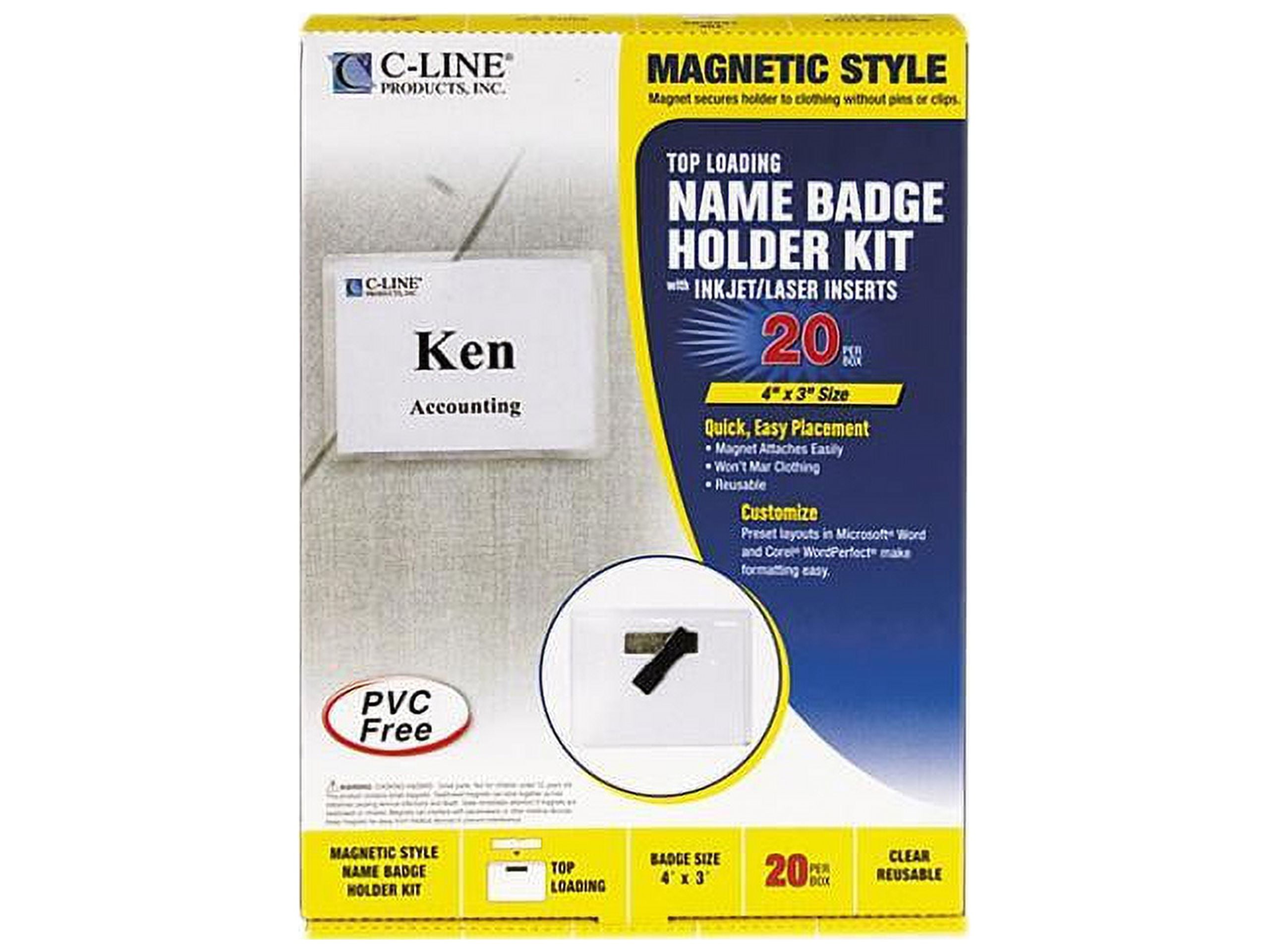 C-Line Magnetic Style Name Badge Holder Kit, Sealed Holders with Inserts,  4 x 3, Box of 20