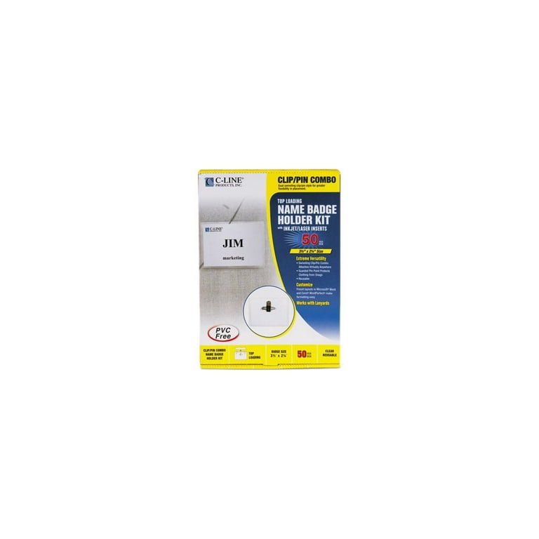 Name Badge Kits, Top Load, 3 1/2 x 2 1/4, Clear, 50/Box Name Badge Kits, Top Load, 3 1/2 x 2 1/4, Clear, 50/Box