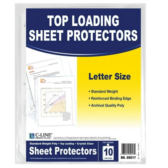 C-Line, CLI05017, Standard Weight Poly Sheet Protectors, 10 / Pack, Clear
