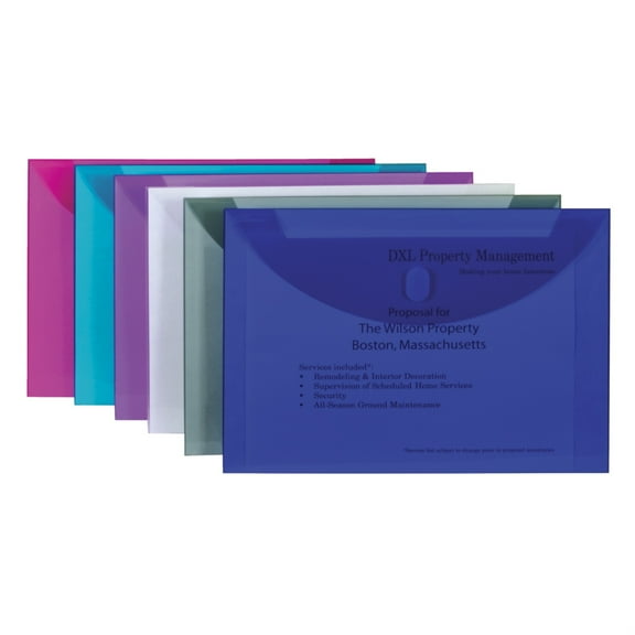 C-Line Poly Envelopes, Hook and Loop Closure, Letter, Assorted Colors, Set of 36