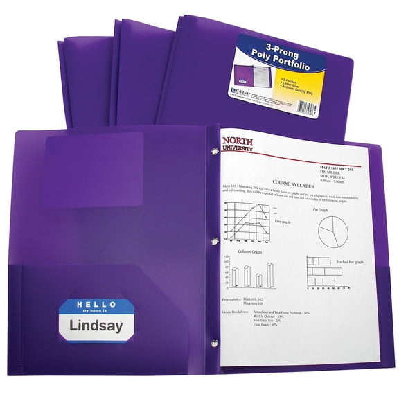 Two-Pocket Heavyweight Poly Portfolio Folder with Prongs