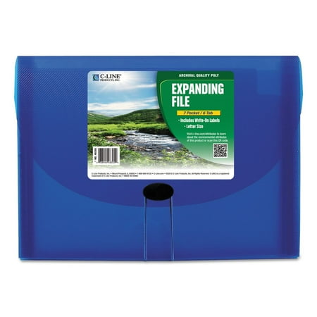 C-Line Polypropylene Biodegradable Expanding File, Letter Size, 7 Pockets, Blue