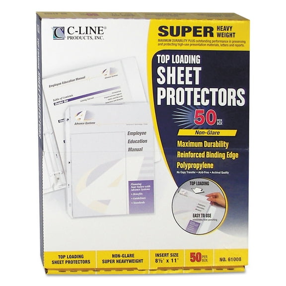 C-Line Polypropylene Top-Loading Sheet Protectors, 8 1/2" x 11", Super Heavyweight, Nonglare, Box Of 50