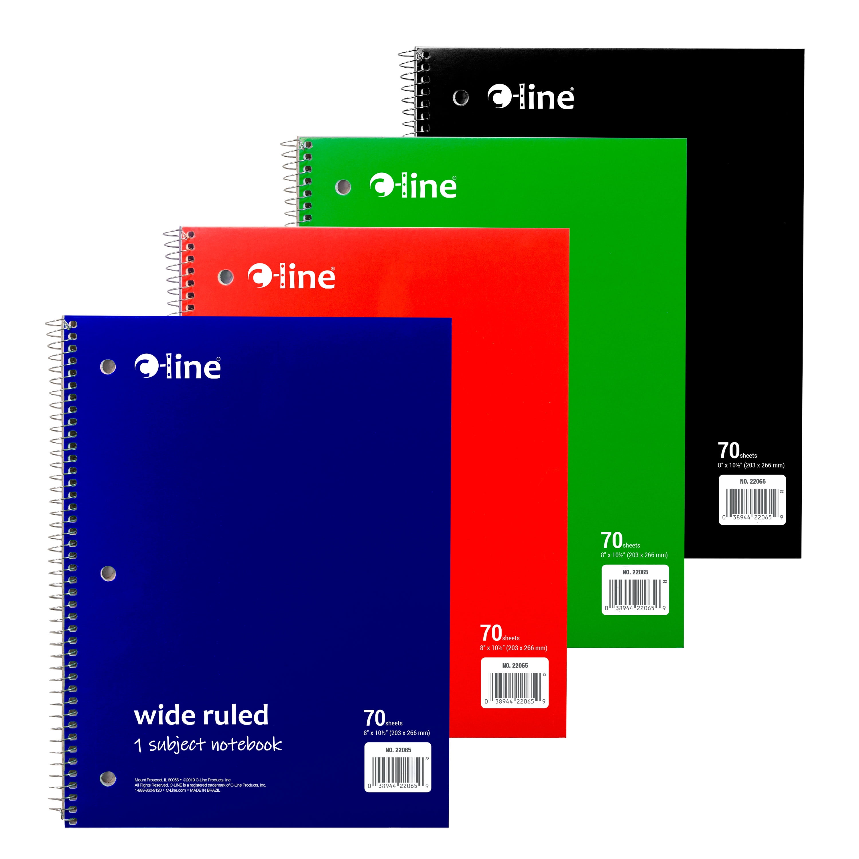 C-Line Products 1-Subject Notebook Wide Ruled, Assorted, 1/EA (Set of 24 EA)