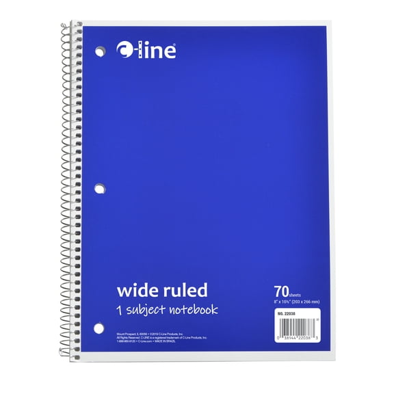 C-Line Products 1-Subject Notebook, Wide Ruled, Blue, 1/EA ((Set of 24 EA)