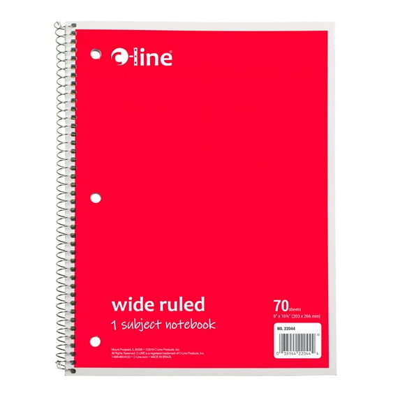 C-Line Products 1-Subject Notebook, Wide Ruled, Red, 1/EA (Set of 24 EA)