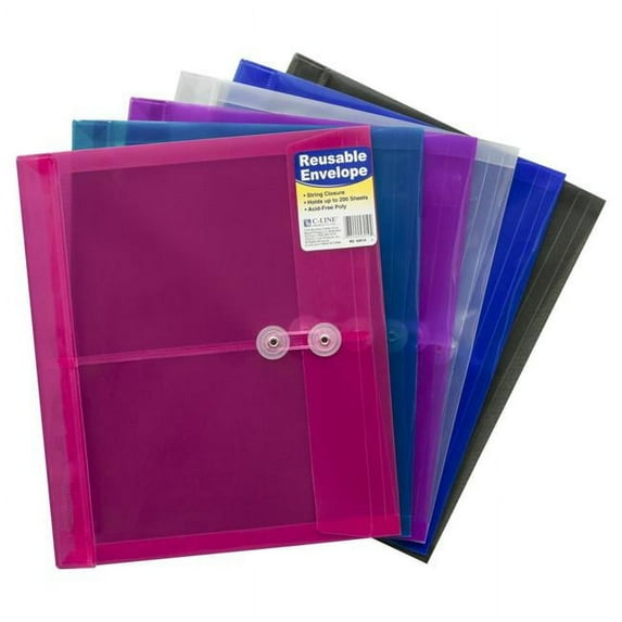 C-Line Products 1597256 Poly Reusable Envelope with String Closure Side Load, Assorted - Set of 24