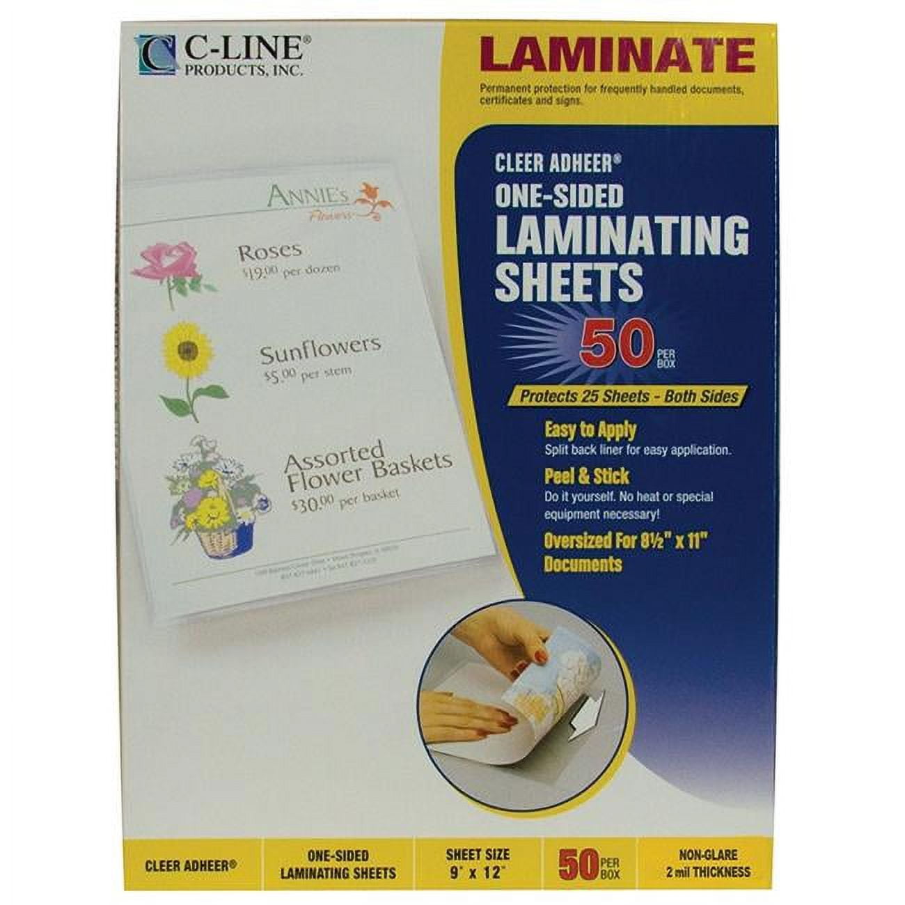 C-Line Products 65004 Heavyweight Cleer Adheer Laminating Film Sheets, 9 x 12 in., 50 Per Box