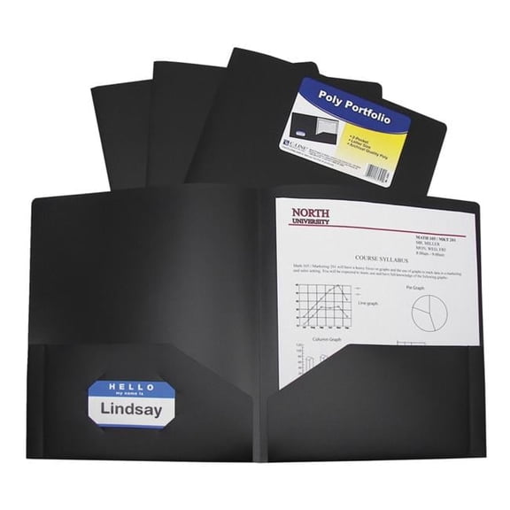 C-Line Products Two-Pocket Heavyweight Poly Portfolio Folder, Black - Pack of 25
