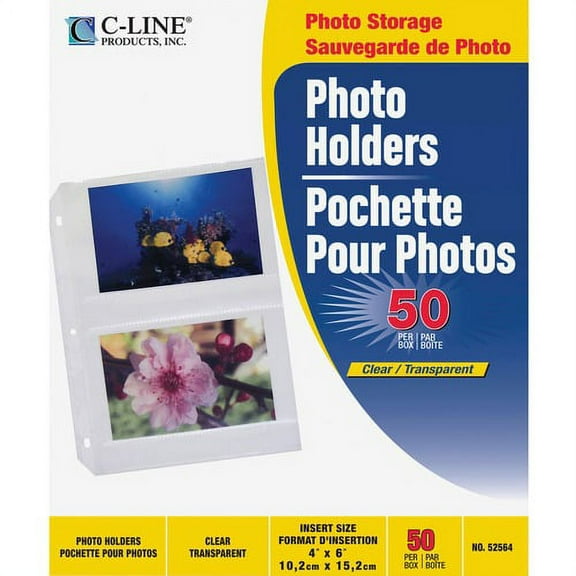 C-Line Ring Binder Photo Storage Pages - 4 Capacity - 4" Width x 6" Length - 3-ring Binding | Bundle of 10 Boxes